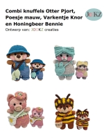 A4 Patroonboekje Combi knuffels, Honingbeer Bennie, Otter Pjotr, Poesje mauw en Varkentje knor