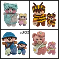 Combi haakpatroon poesje mauw, varkentje knor, honingbeer bennie, otter pjotr